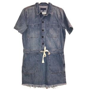 Lucky Brand Denim Jean Coverall Short Sleeve Dress Raw Hem Woman’s Medium